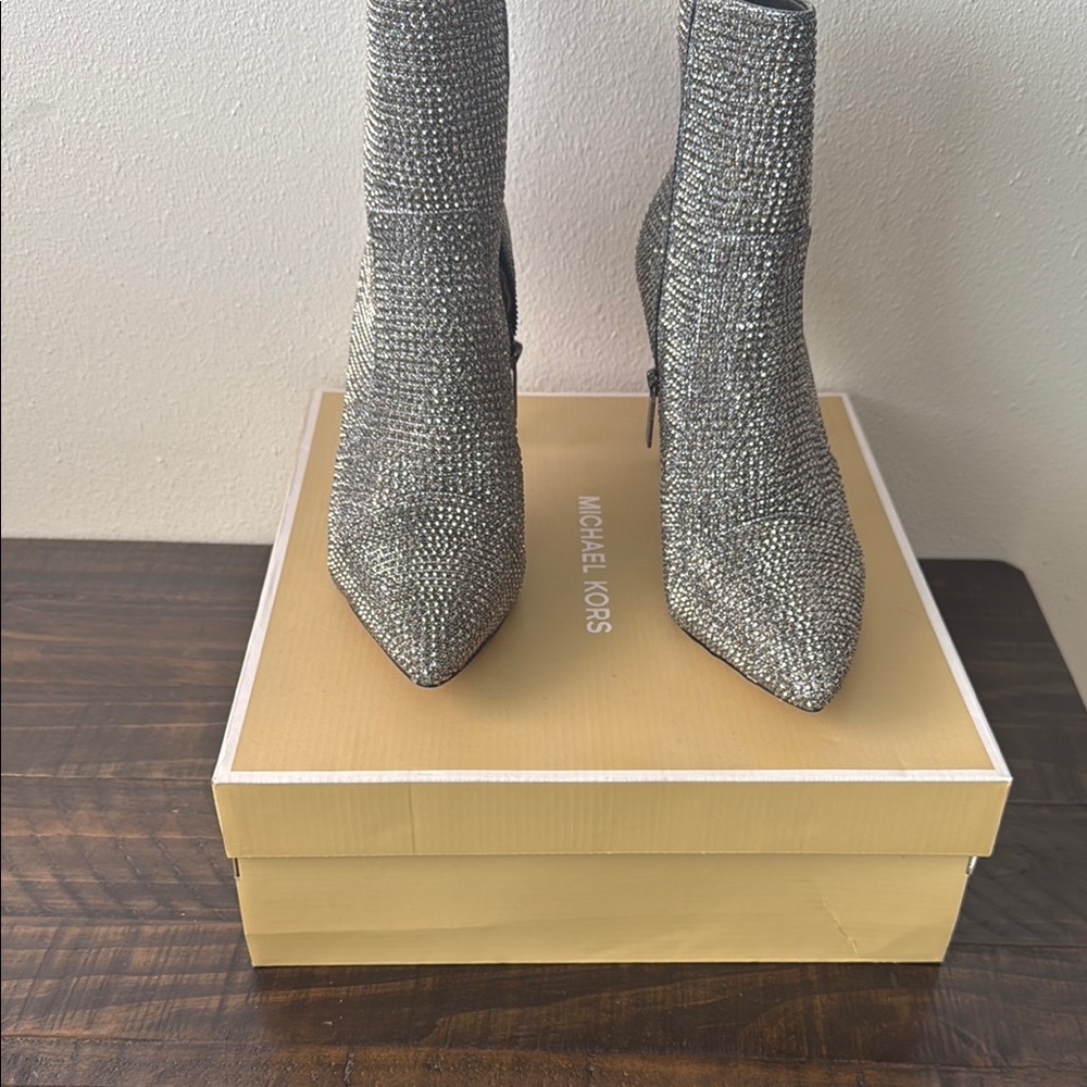Michael Kors Silver Ankle Booties with Stiletto Heel